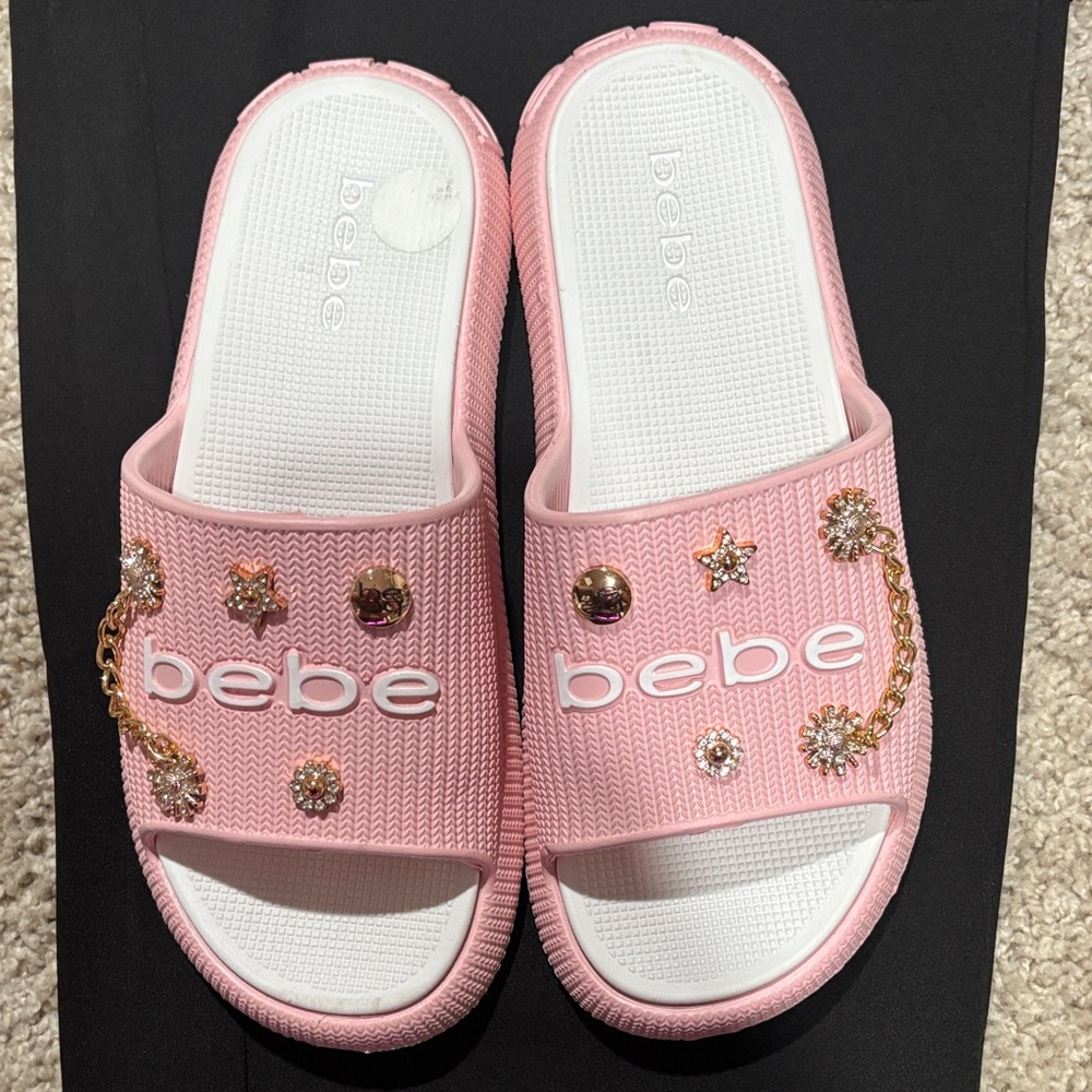 Bebe Pink Embellished Slides